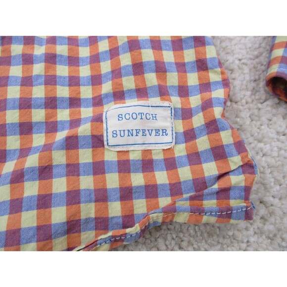 Scotch & Soda Shirt Men Medium Orange Blue Check Cotton Long Sleeve Button Up - Picture 4 of 12